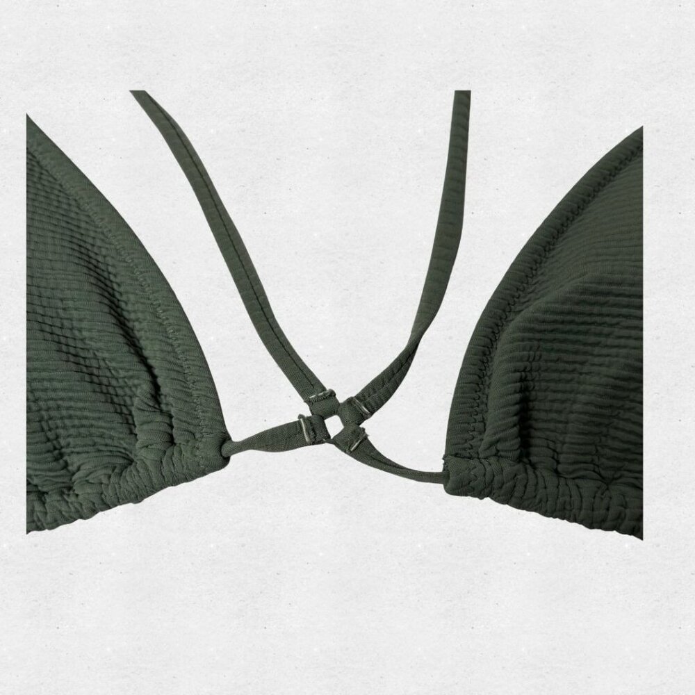 NWT Aerie Ribbed String Triangle Bikini Set Olive Green Medium Bathing Suit Boho - Picture 3 of 8